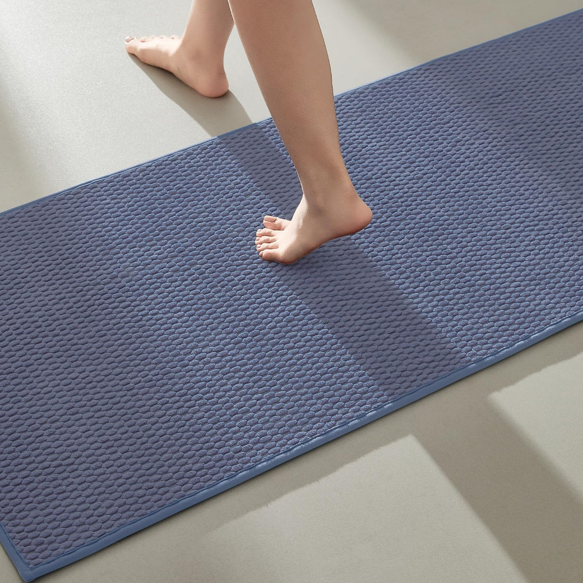 TYUU Bathroom Runner Rugs, Long Bath Mat Runner Washable Thin Quick Dry Low Pile Bathroom Runner Rugs Non Slip, Beige 24"x70"