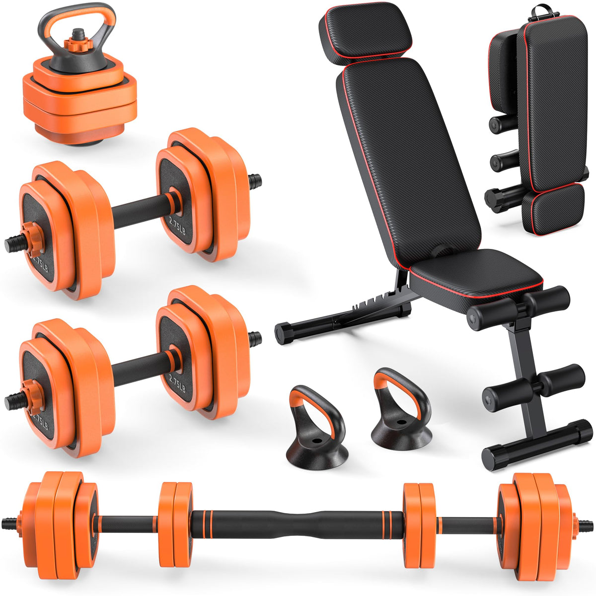 Rendpas 4-in-1 Adjustable Dumbbell Set with Foldable Bench for Home Gym