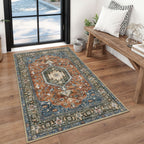KUTA Vintage Extra Long Runners for Hallways 2.6x18ft Washable Blue White