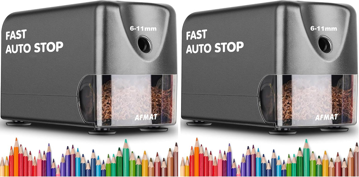 AFMAT Heavy Duty Electric Pencil Sharpener, Auto Stop Classroom Pencil Sharpeners for 6-11mm No.2/Colored Pencils, Pencil Sharpener for Large Pencils, Sharp Point, Save Pencil, PSX3 (Pack of 2)