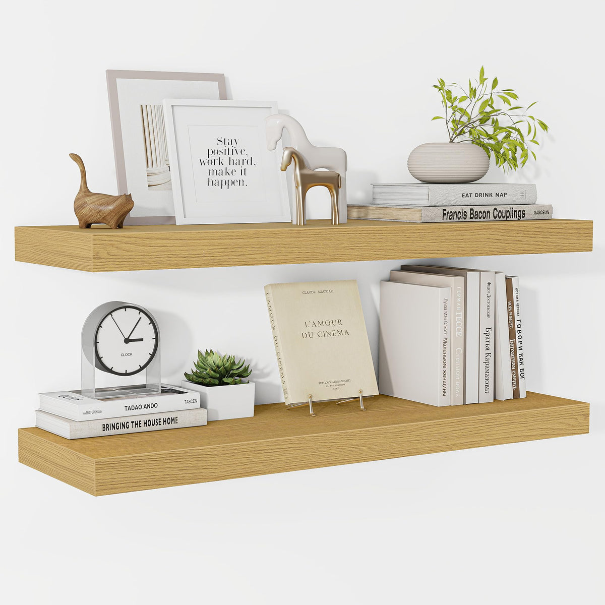 Fun Memories Floating Shelves - 2 Pack 12 Inch Rustic Wooden Wall Shelves - Extra Deeper & Thicker Wall Mounted Storage Shelf for Living Room, Kitchen, Farmhouse - 36" W x 12" D x 1.8" H - Brown