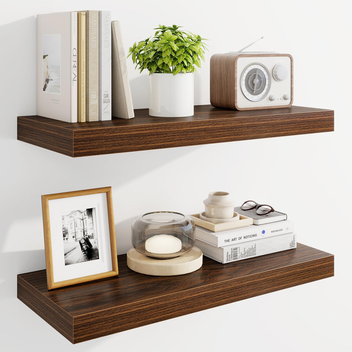 Marsmiles 55" Floating Shelves for Wall, Wooden Shelves with Invisible Brackets Set of 2, Rustic Farmhouse Wall Mounted Shelf for Kitchen Bathroom Living Room Study, White