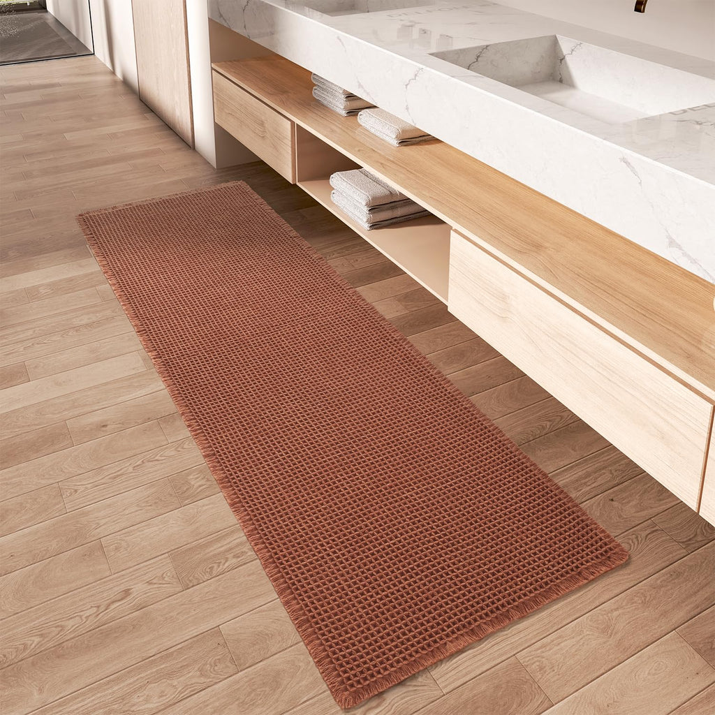 Upgraded Waffle Bath Mat Set of 2 Absorbent Bathroom Mat 18"x30" + 24"x48"