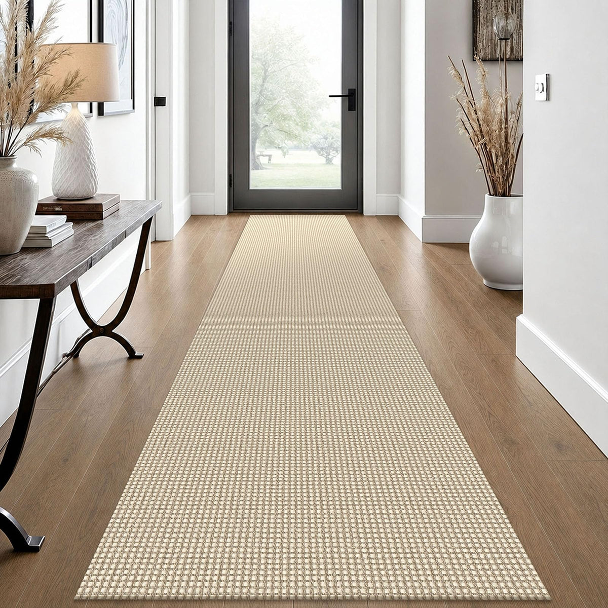 EARTHALL Woven Area Rugs 6x9 Ft Washable Living Room Rugs Non Slip Rubber Backed Dining Room Rug Braided Bedroom Rugs Indoor Floor Carpet for Living Room, Bedroom, Dining Room, Beige/Ivory