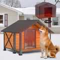 Extra Large Heated Dog House Outdoor with Full Iron Frame and Covered Porch