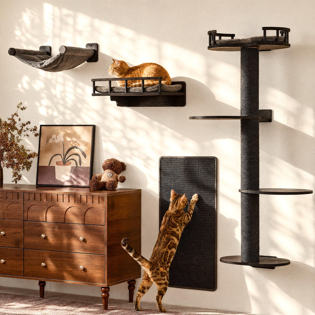 FUKUMARU Cat Wall Shelves, 5 in 1 Set, Beige