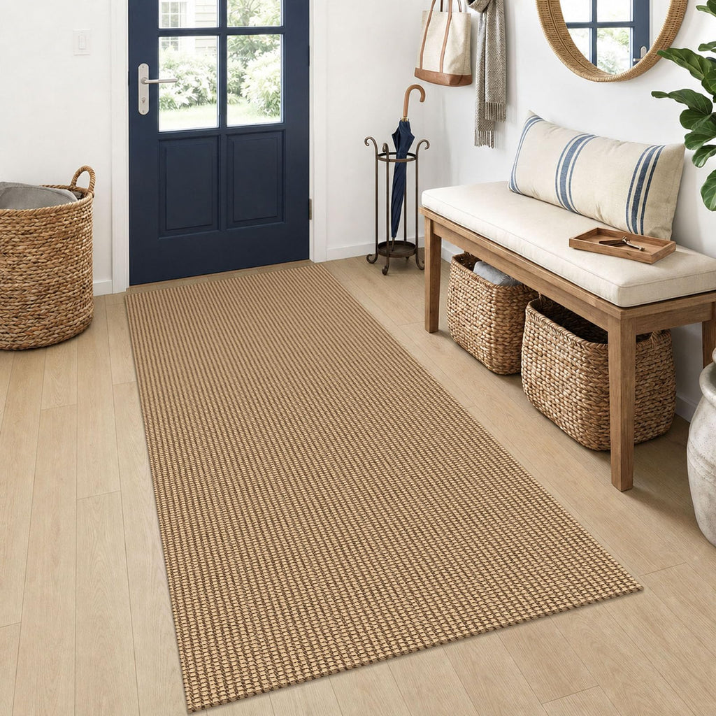 EARTHALL Woven Area Rugs 6x9 Ft Washable Living Room Rugs Non Slip Rubber Backed Dining Room Rug Braided Bedroom Rugs Indoor Floor Carpet for Living Room, Bedroom, Dining Room, Beige/Ivory