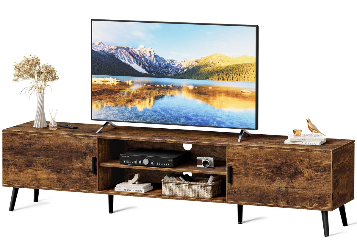 SUPERJARE TV Stand for 55 Inch TV, Entertainment Center with Adjustable Shelf, 2 Cabinets, TV Console Table, Media Console, Solid Wood Feet, Cord Holes, for Living Room, Bedroom, Rustic Brown