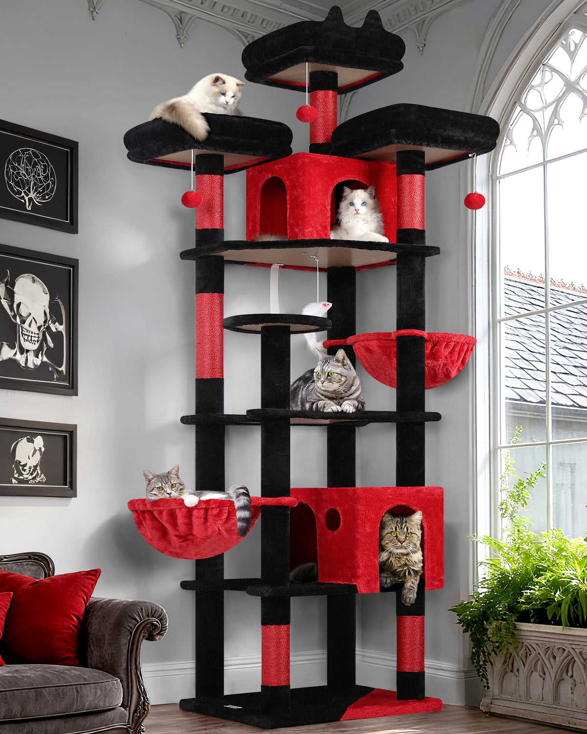 Globlazer Cat Tree Tower for Multiple Adult Cats, 82in, F82, Light Grey