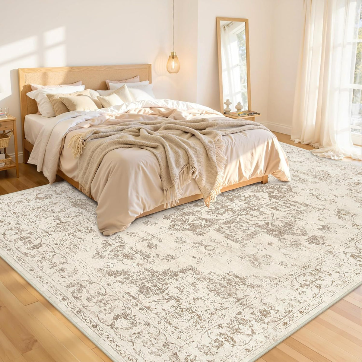8x10 Area Rugs Living Room: Bedroom Washable Carpet Beige/Ivory