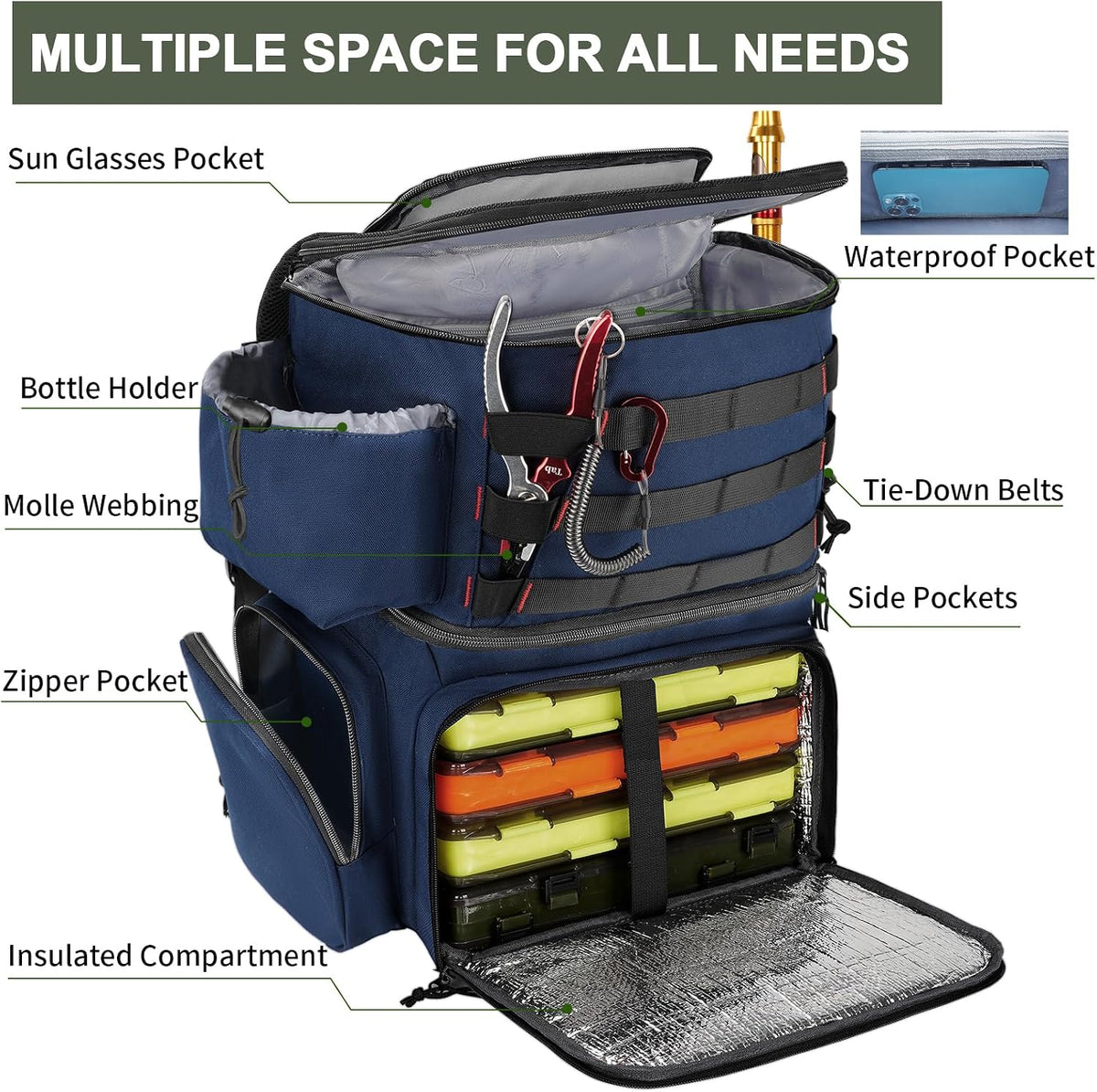 MATEIN Fishing Backpack, Tackle Storage Bag with Rod Holders & Cooler