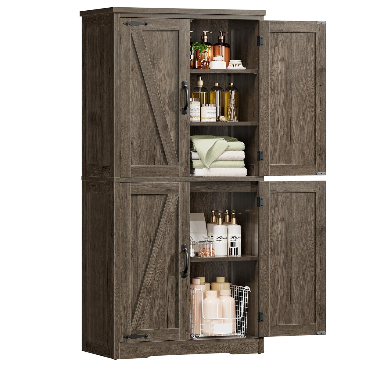58.5" H Storage Cabinet, Farmhouse Kitchen Pantry Cabinet with 4 Doors