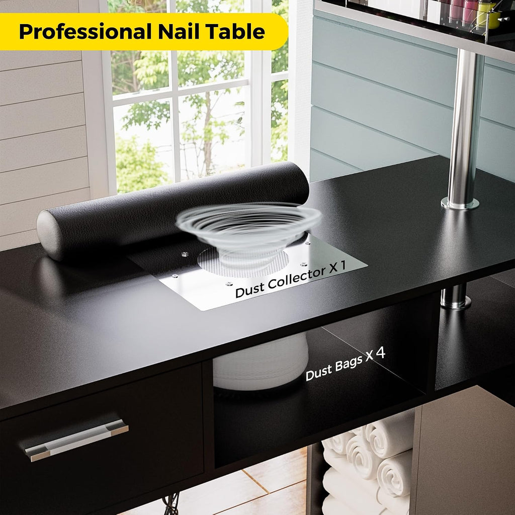 Kikihouse Manicure Table with Dust Collector, L-Shaped Nail Desk with Stool