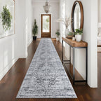 KUTA Vintage Extra Long Runners for Hallways 2.6x18ft Washable Blue White