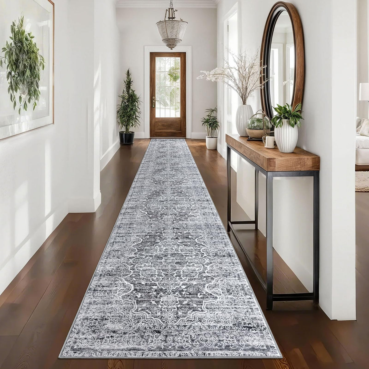 KUTA Vintage Extra Long Runners for Hallways 2.6x18ft Washable Blue White