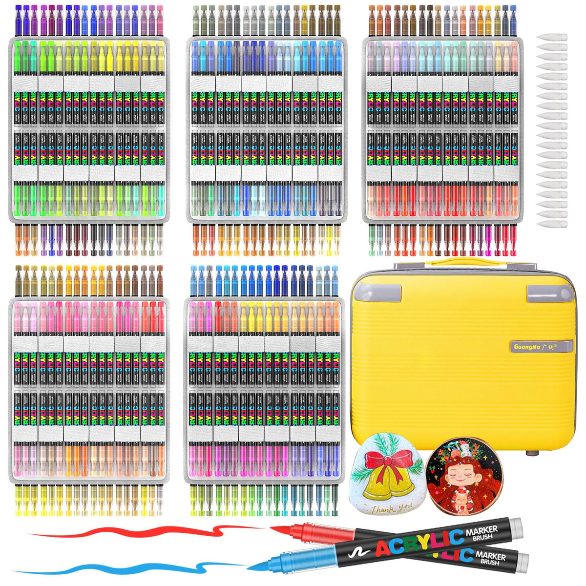 Amamao 240 Colors Soft Brush Tip Acrylic Paint Markers for Rock Painting