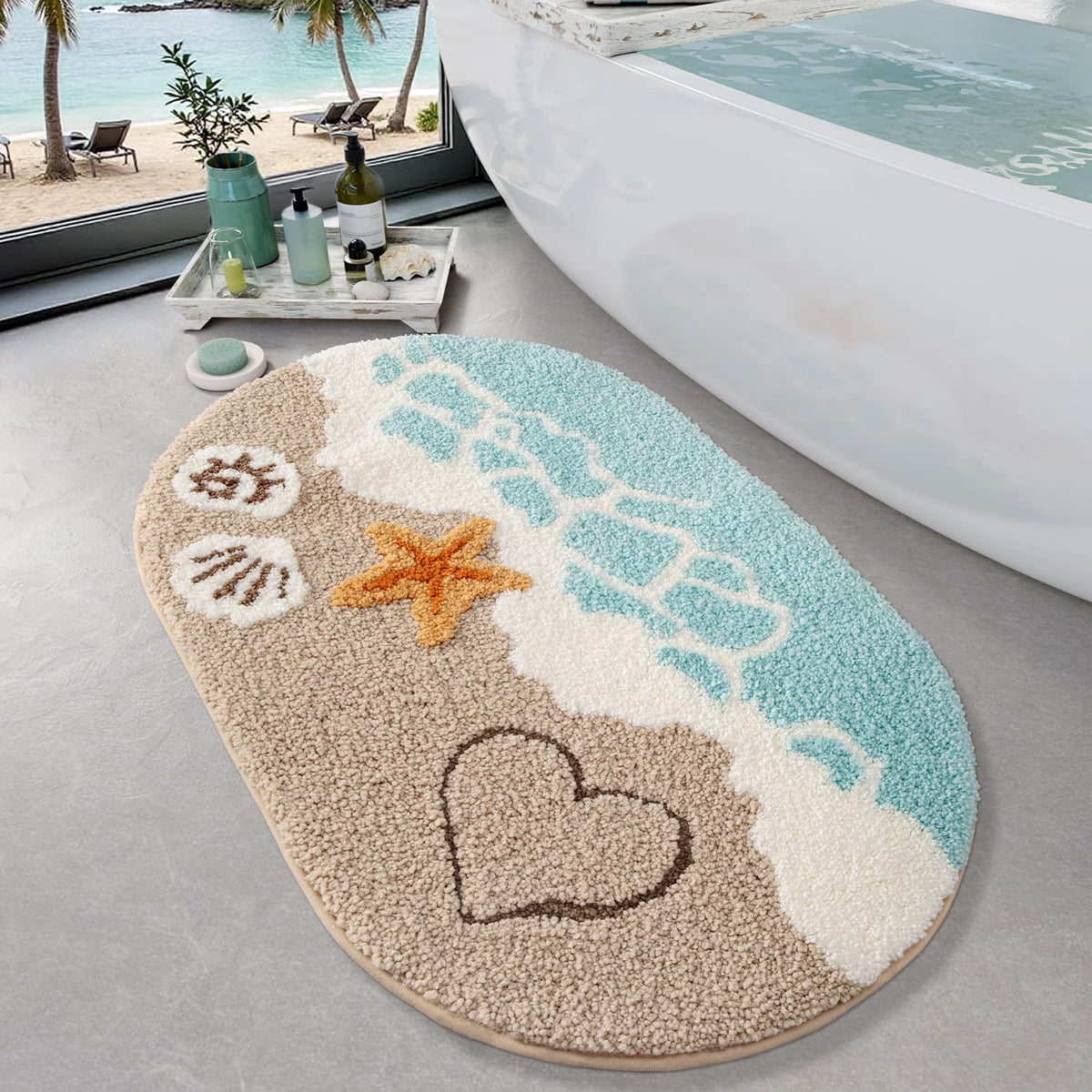LUMI Beach Bathroom Rug Oval Soft Microfiber Absorbent Bath Mat 30x60