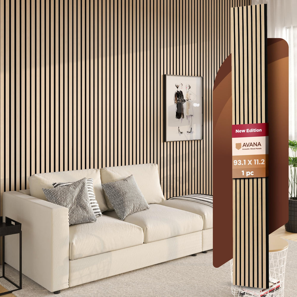 Avana Acoustic Wood Wall Panels – 93.2x11.25 Inch Panels – Fits 94x12 Layout – Rustic Walnut Acoustic Panels 4 PCs –Wall Panels For Interior Wall Decor For Homes, Offices – Durable Wood Panel For Wall