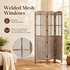 GIANTEX 3 Panel Folding Room Divider with Mesh Window, Distressed Brown