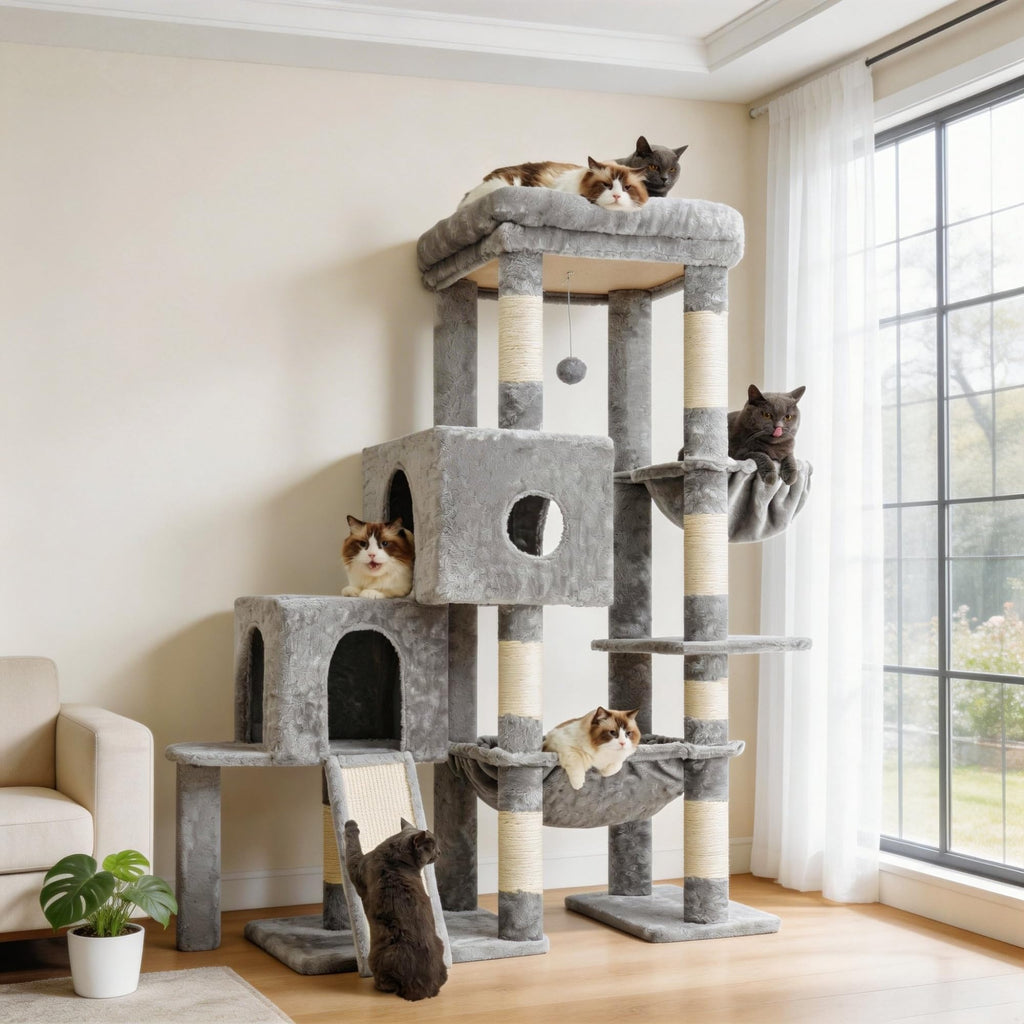 Hey-brother Cat Tree Tower with 3 Condos, Step Climbing Pathway MPJ081G