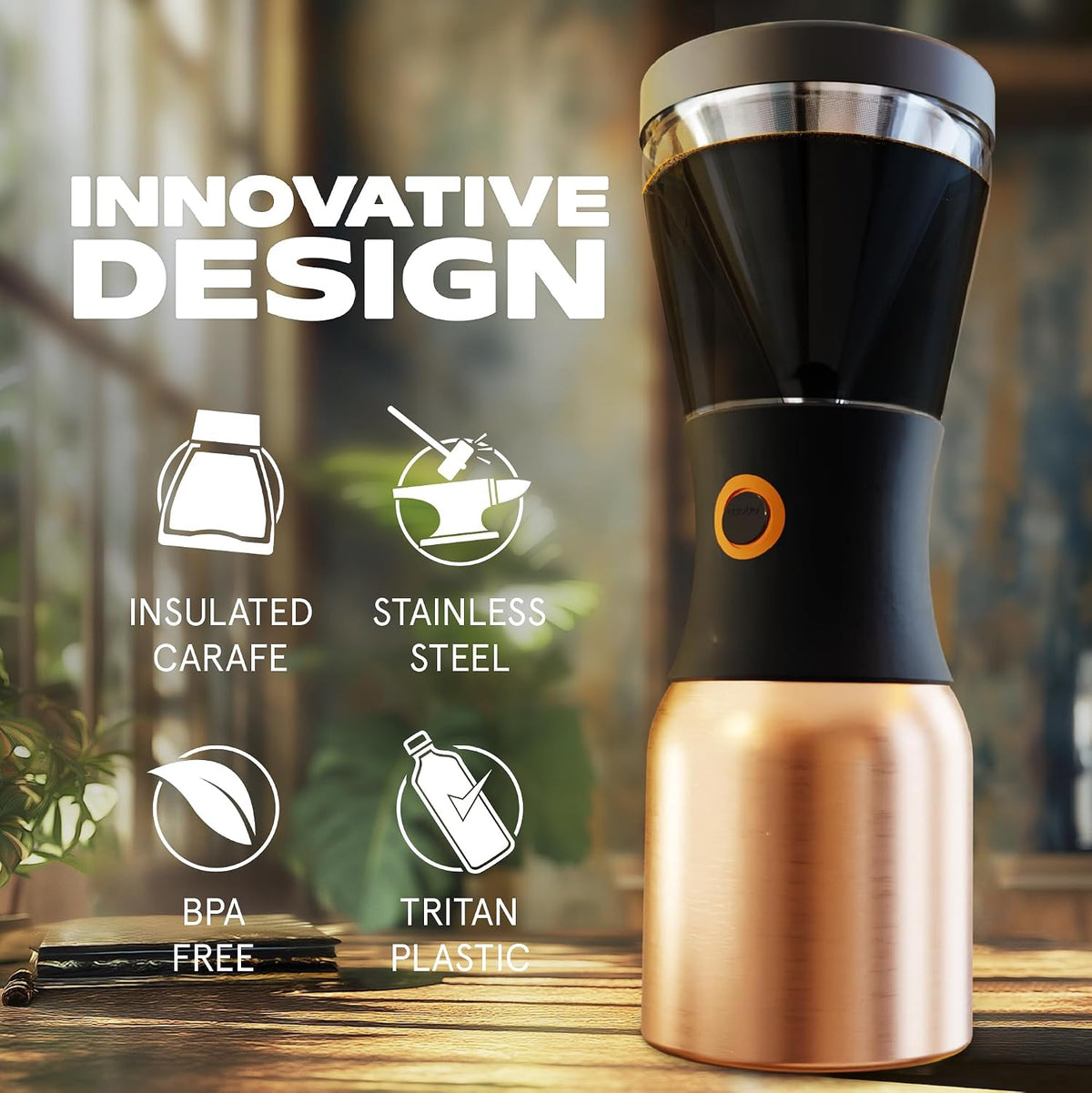 asobu Cold Brew Coffee Maker, Award-Winning 40oz Insulated Cold Brew Brewer with Portable Stainless Steel Carafe – No.1 Europe Coffee Fest Winner, Leakproof, BPA-Free, Keeps Cold 24H