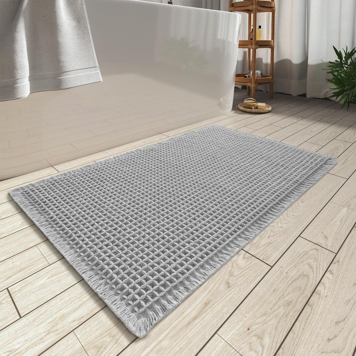 Upgraded Waffle Bath Mat Set of 2 Absorbent Bathroom Mat 18"x30" + 24"x48"