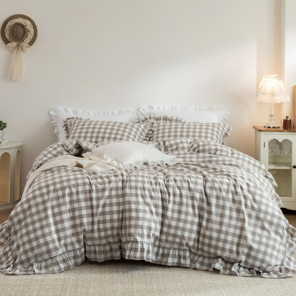 Duvet Cover Set Washed Cotton Embroidered Hem King 3‑Pcs