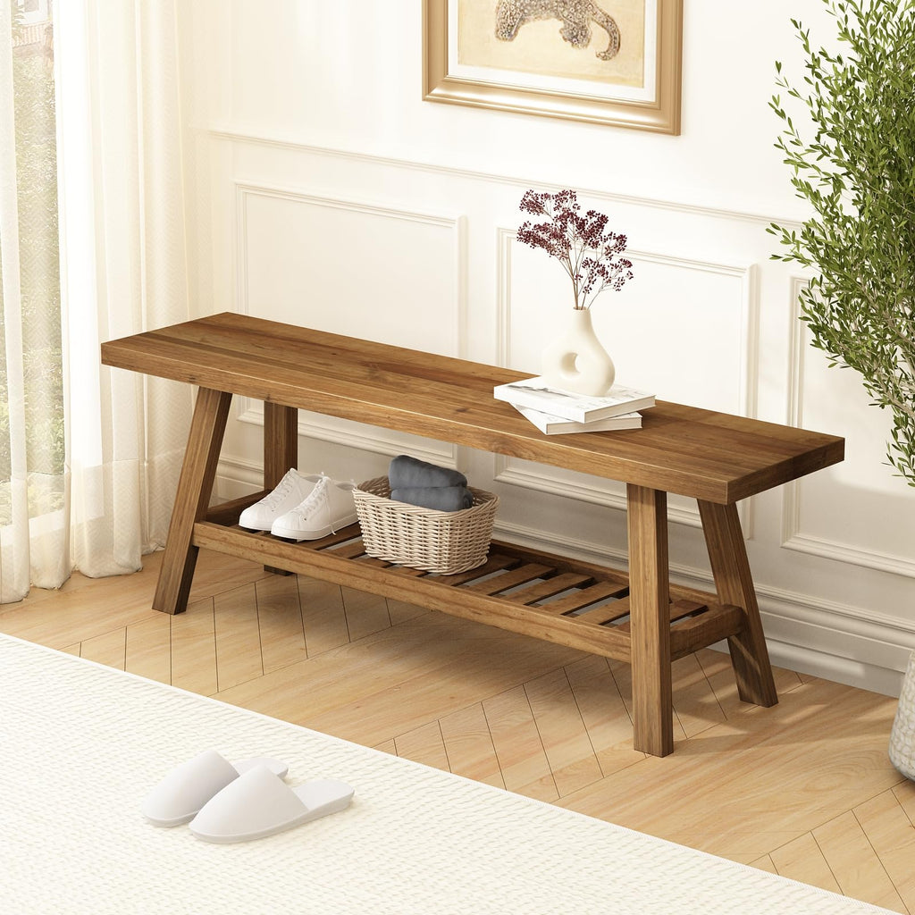 HOKYHOKY Reclaimed Solid Wood Bench-43.3" Entryway Bench with Storage Shelf