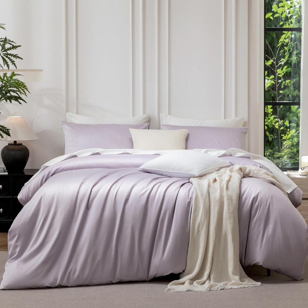 MooMee Queen Duvet Cover Set 100% Extra Long Staple Cotton Cooling Bedding