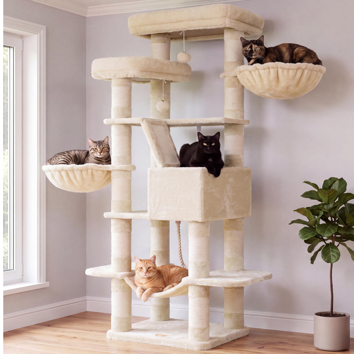 Heybly Cat Tree, 68 inch Multi-Level Cat Tower for Indoor Cats HCT025G