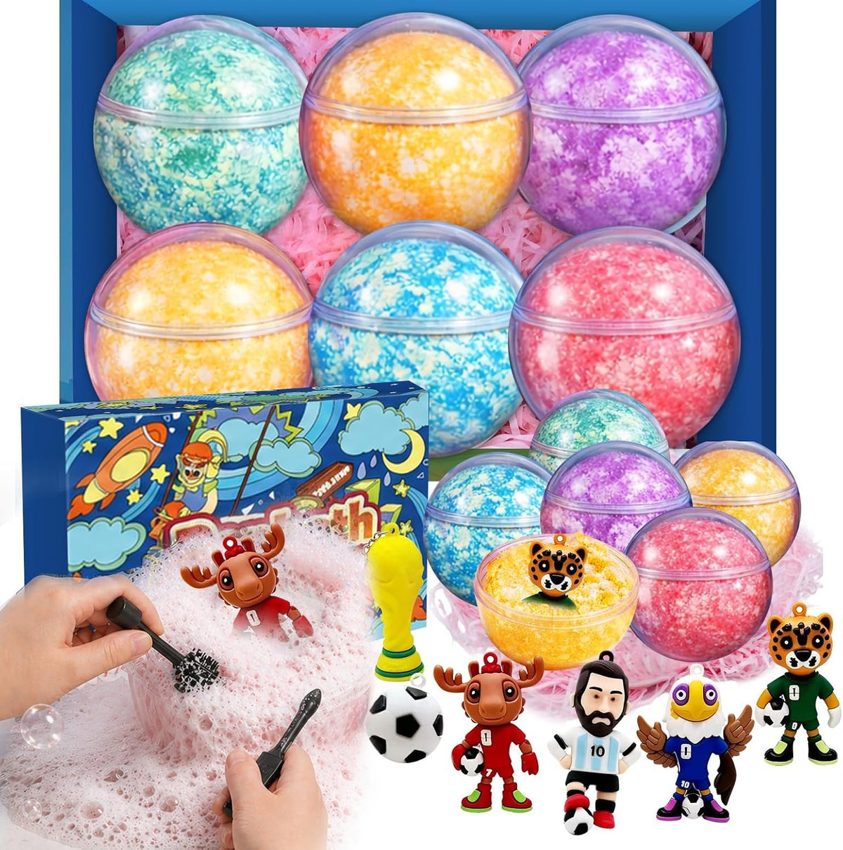 Bath Bombs for Kids: XXL Bath Bombs with Surprise Inside, Organic Bath Bombs Rich in Natural Essential Oils, Kids Bath Gift Set for Dry Skin Moisturize, Summer Party Favors for Kids (6 Pcs)