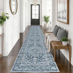 KUTA Vintage Extra Long Runners for Hallways 2.6x18ft Washable Blue White