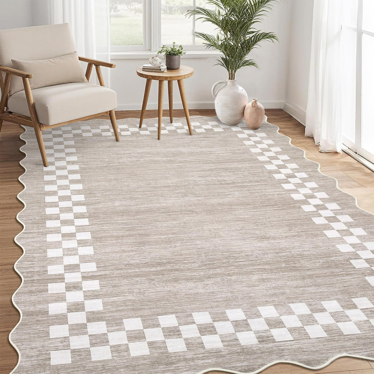 GarveeHome 5x7 Washable Area Rug Checkered Rug for Bedroom Living Room