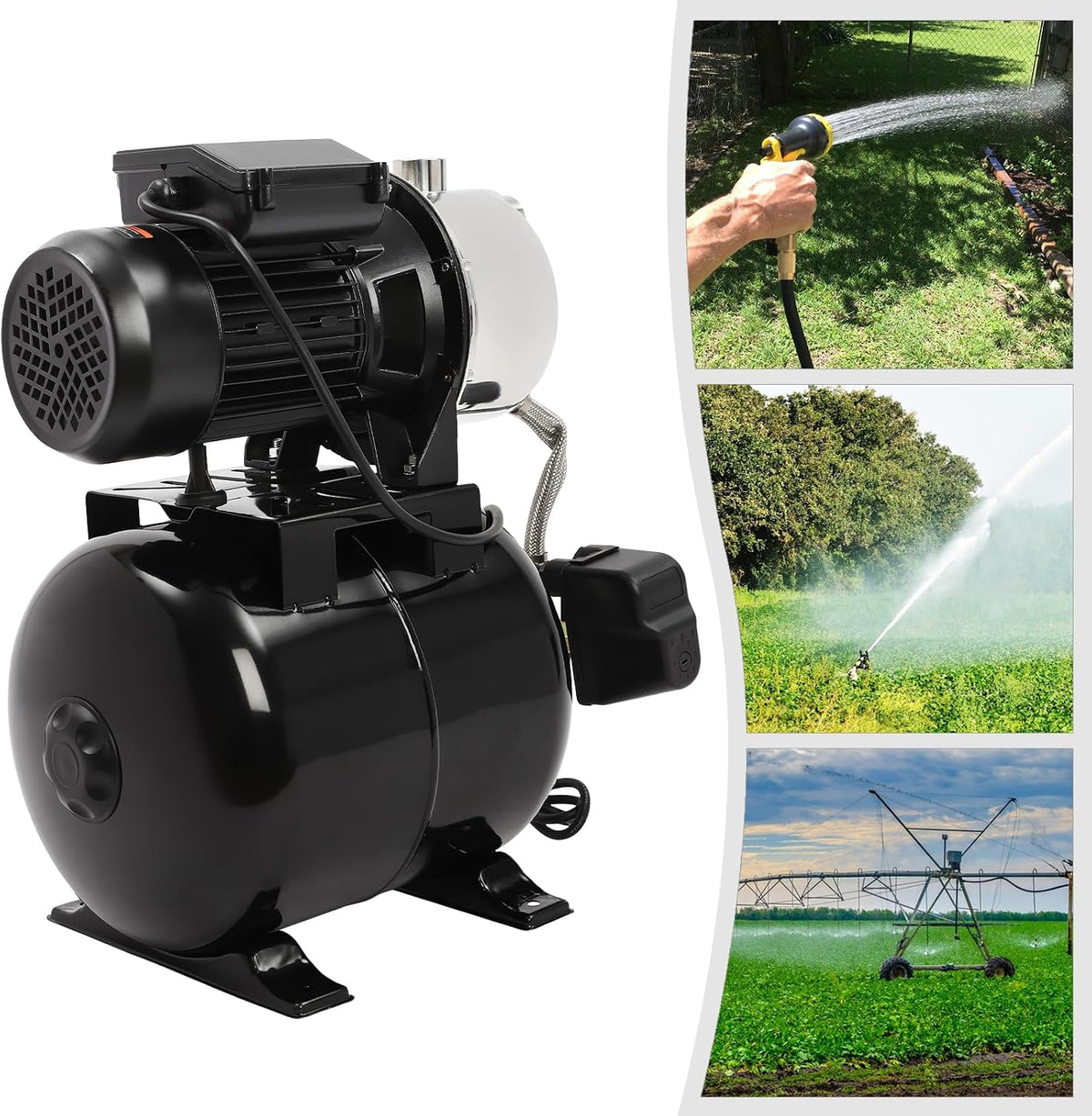 1HP Shallow Well Pump with Pressure Tank, 793GPH Irrigation Jet Pump, 110V Automatic Water Pumps Booster System Max. Head 147.64ft for Garden Lawn Farm Home (Black, 1 Hp)