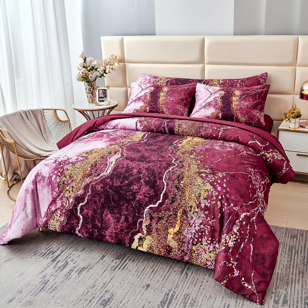PERFEMET 6 Piece Teal King Size Comforter Set Watercolor Marble Bedding Set