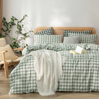 BESTOUCH Cotton Solid Duvet Cover Set Linen Feel Cornflower Blue Queen