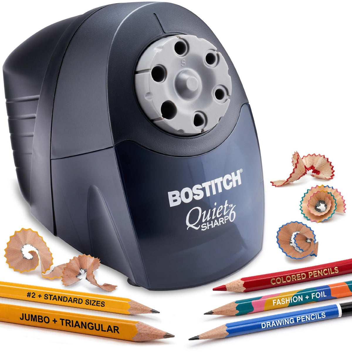 Bostitch Office QuietSharp Electric Pencil Sharpener, Heavy Duty Classroom or Office Use, Size Selector with 6 Different Sizes, Blue (Pack of 4)