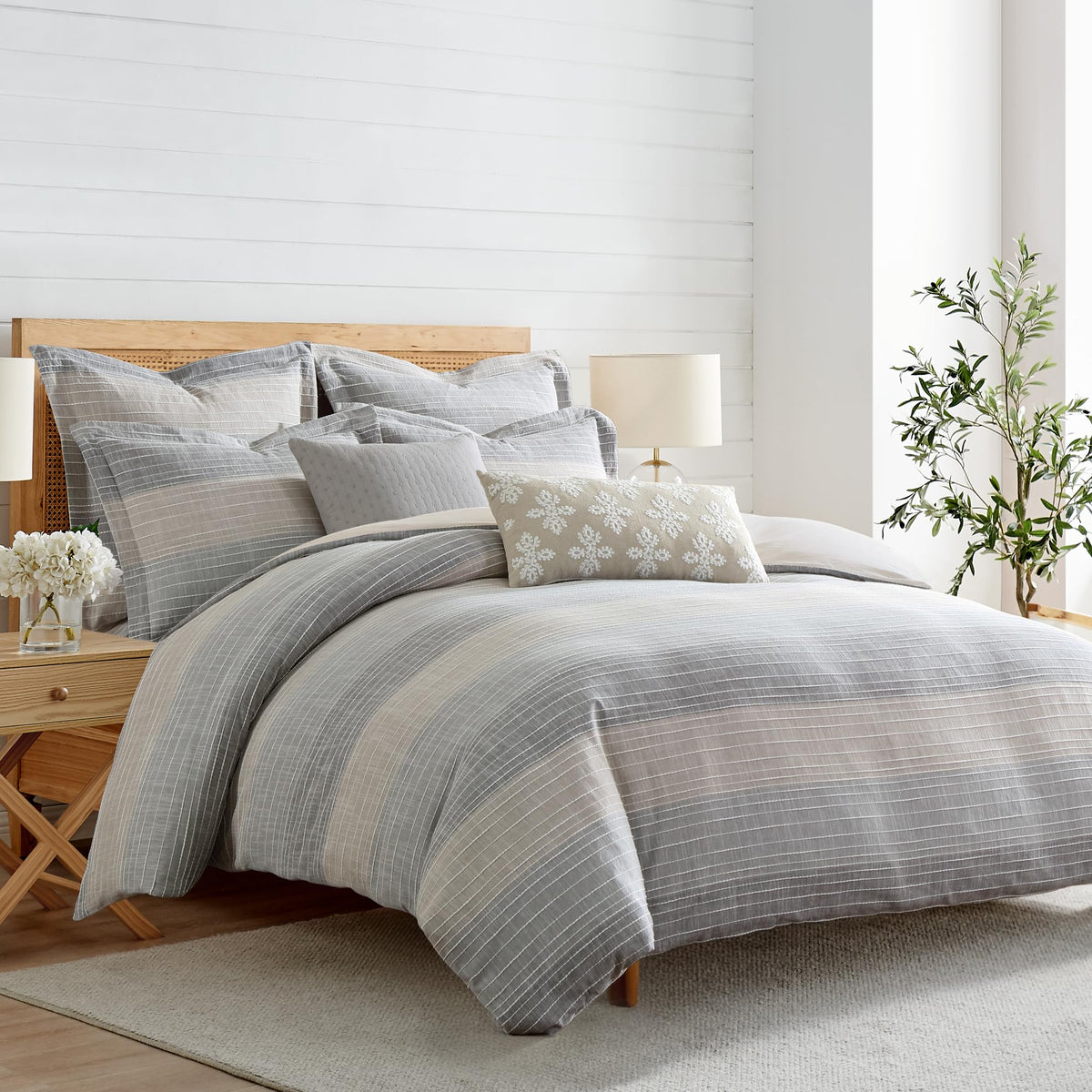 Levtex Home Sand Stripes Blue Queen Duvet Cover Set (90x94in) with 2 Pillowcases (26x20in) - Woven Jacquard Stripe - Blue, Grey, White - Cotton Queen Size Duvet Cover Set - Soft, Pre-Washed