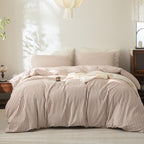 FOSSA Duvet Cover Set 100% Washed Cotton Linen Feel Queen