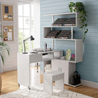 Kikihouse Manicure Table with Dust Collector, L-Shaped Nail Desk with Stool