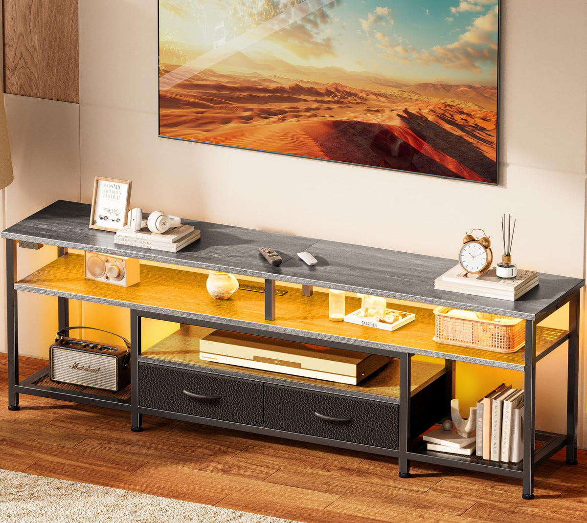 Huuger 63 Inch LED TV Stand with Power Outlets for 65 70 Inch TV