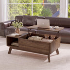 Lift Top Coffee Table, Fluted Hidden Storage Table for Living Room, Walnut