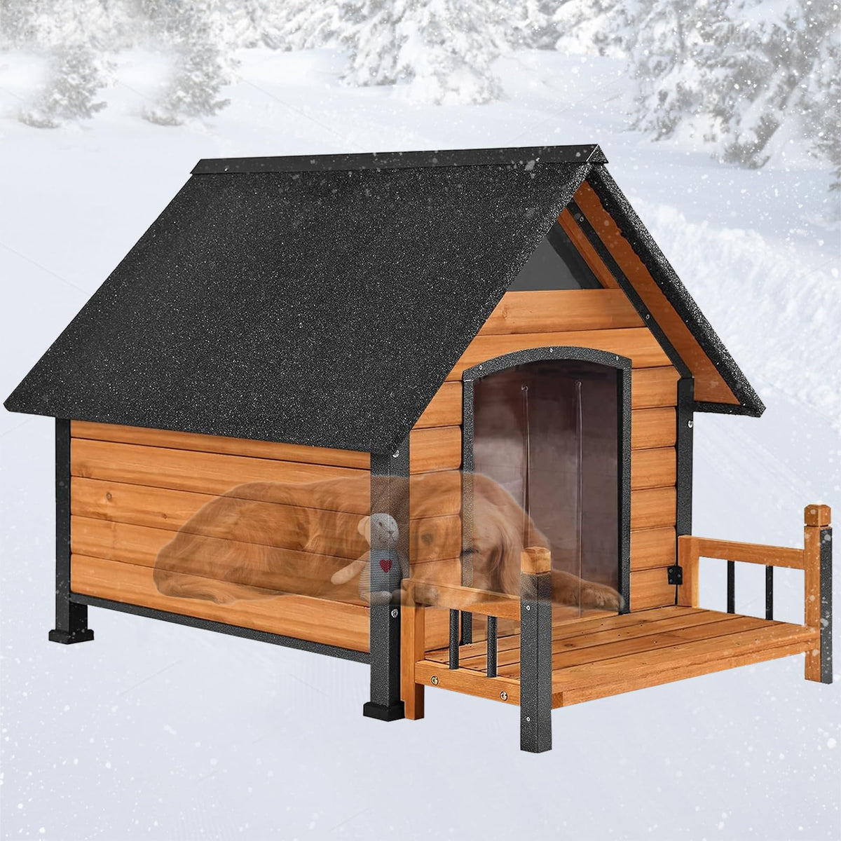 Dog House Outdoor, Insulated Dog Kennel Outside for Large Breed, 50.87" L Weatherproof Large Dog Shelter with Anti-Chewing Iron Frame (Grey-H, 45" D x 32.9" W x 32.6" H)