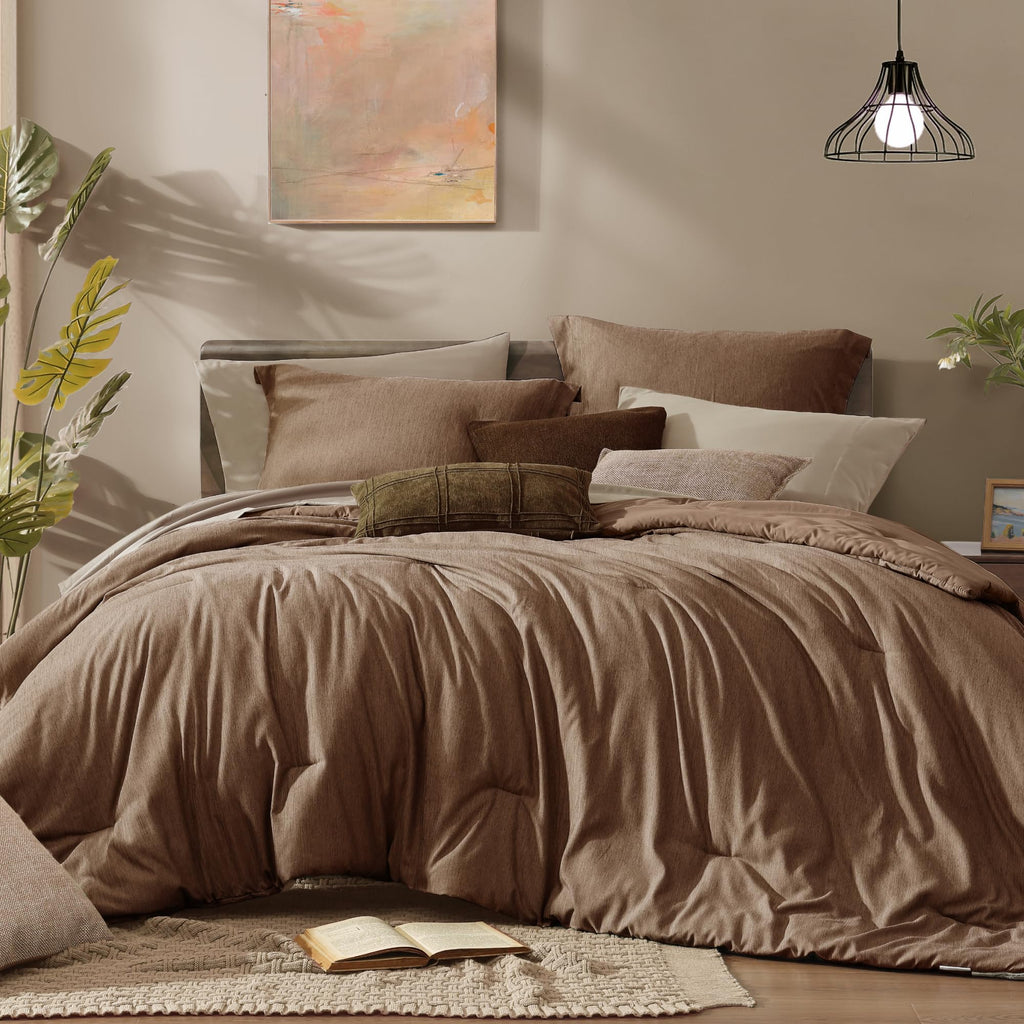 Monbix King Size Comforter Set Olive Green 7 Pieces Bed in a Bag