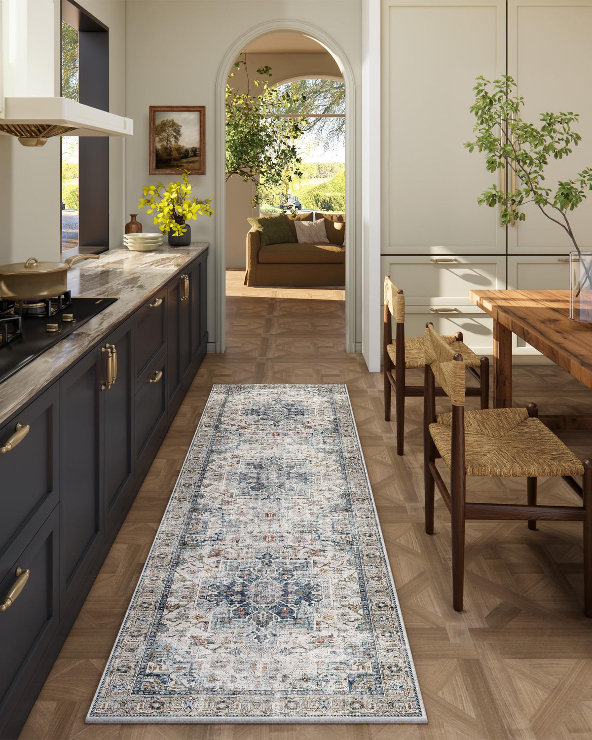 Washable Area Rugs for Living Room: 9x12 Bedroom Rug Boho Vintage Area Rug Stain Resistant Non Slip Low Pile Lightweight Soft Carpets for Dining Room Kitchen Nursery Kids Room Playroom Home Office