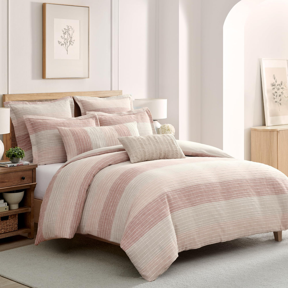 Levtex Home Sand Stripes Blue Queen Duvet Cover Set (90x94in) with 2 Pillowcases (26x20in) - Woven Jacquard Stripe - Blue, Grey, White - Cotton Queen Size Duvet Cover Set - Soft, Pre-Washed