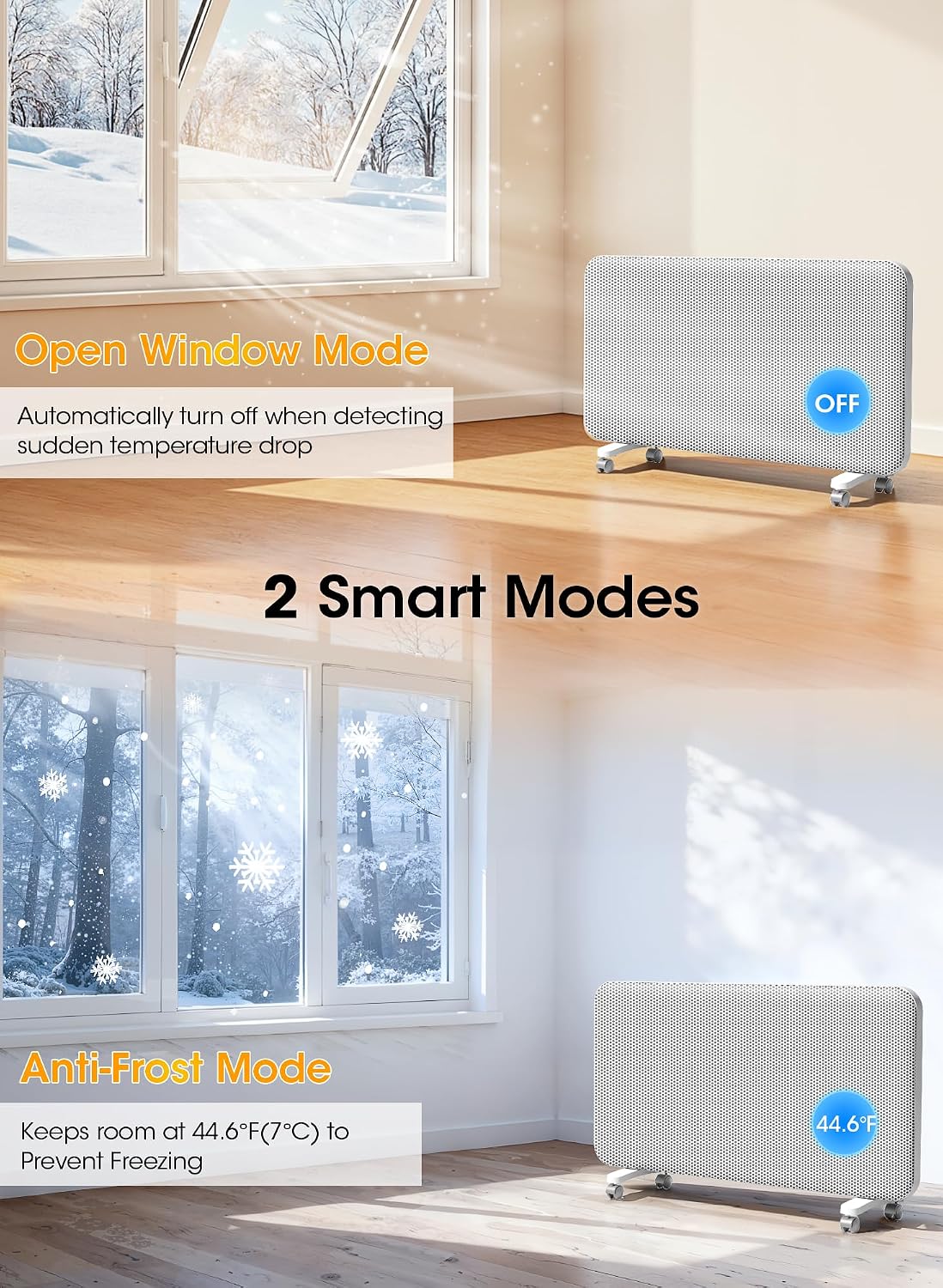 Convection Panel Space Heater Indoor Use, Large Room Electric Heater with Wifi App Control, Smart Mica Infrared Heater with Programmable Thermostat, Wall Mount or Standing, Quiet & Eco, 1500W