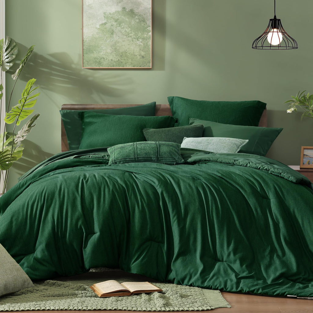 Monbix King Size Comforter Set Olive Green 7 Pieces Bed in a Bag