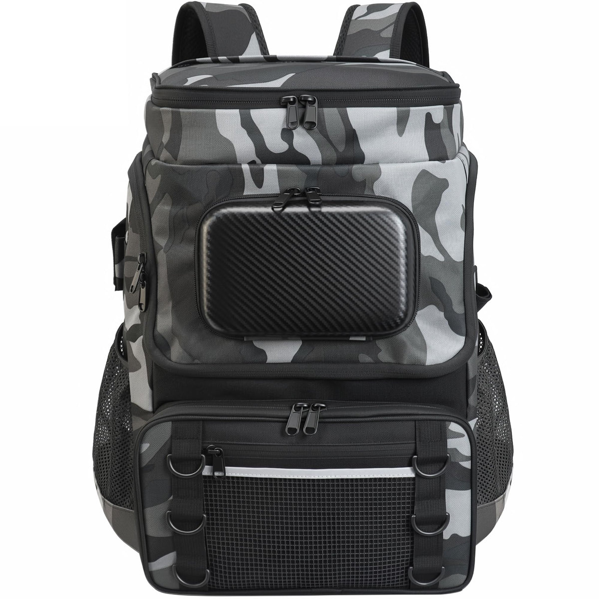 Fishing Backpack with Rod Holder and Tackle Boxes, Cooler, Large 50L Fishing Gear Bag with 139 Fishing Lures Kit, Fish Tool Set, Fish Gifts for Men Woman-Camo Backpack