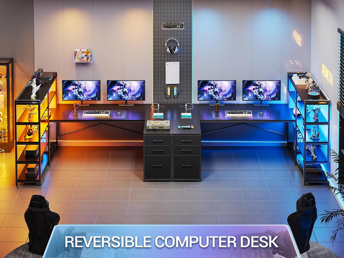 SEDETA 64.5" Reversible L Shaped Gaming Desk with Storage Drawers, Shelves
